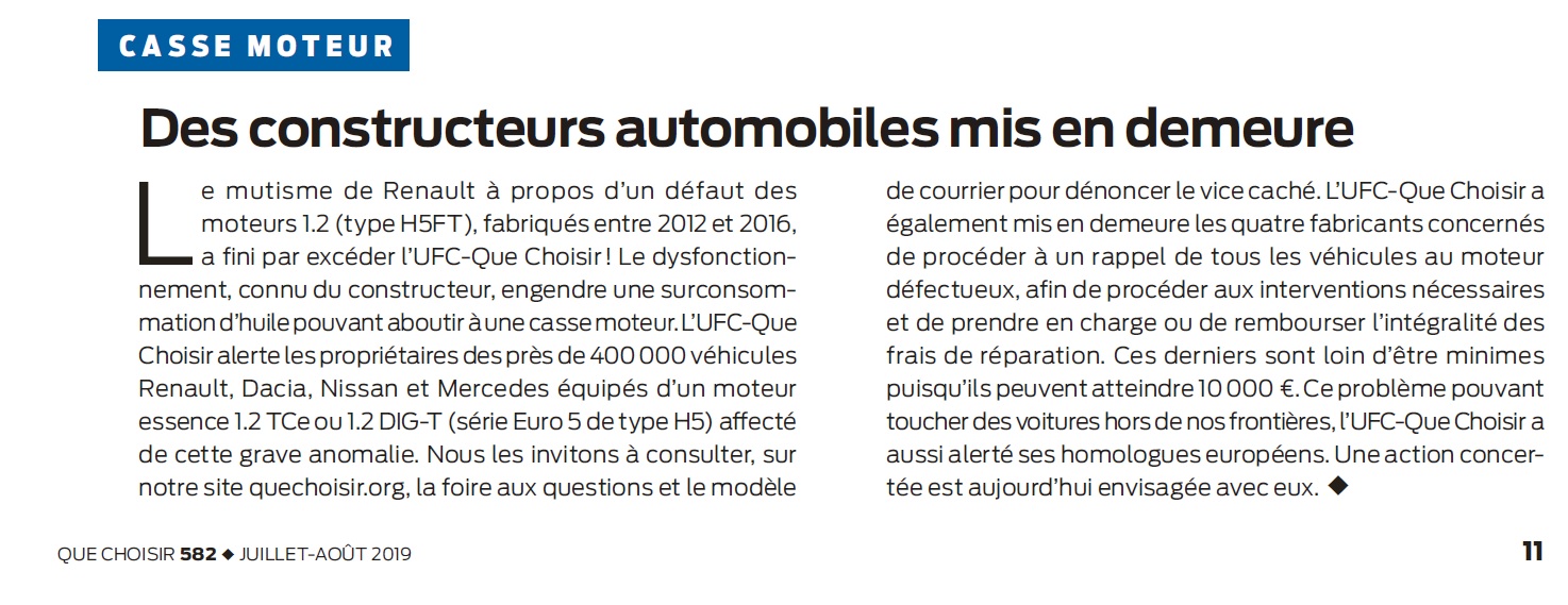 que choisir casse moteur tce